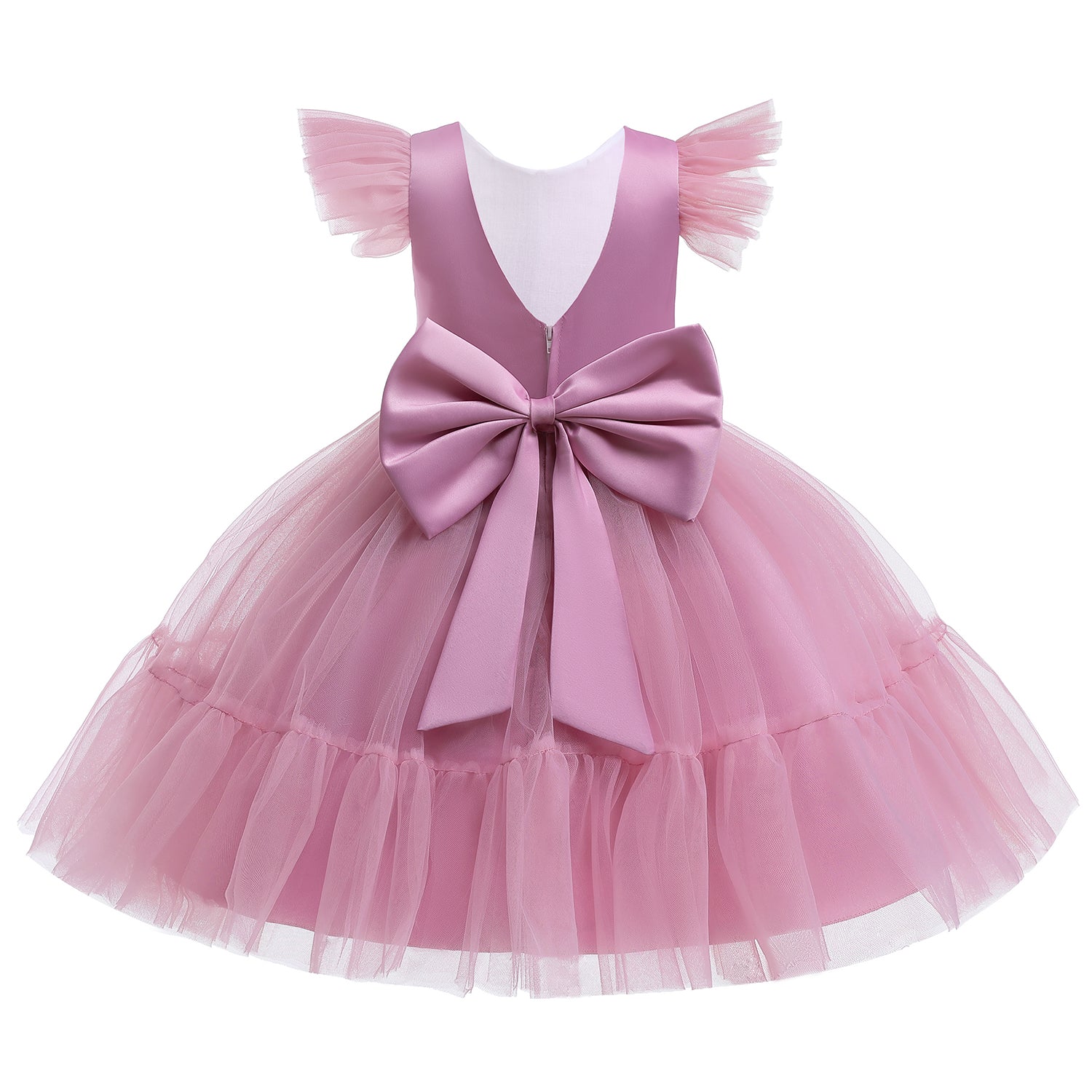 Pink Girls Flared Sleeves Bow Embellished Fit & Flare Dress