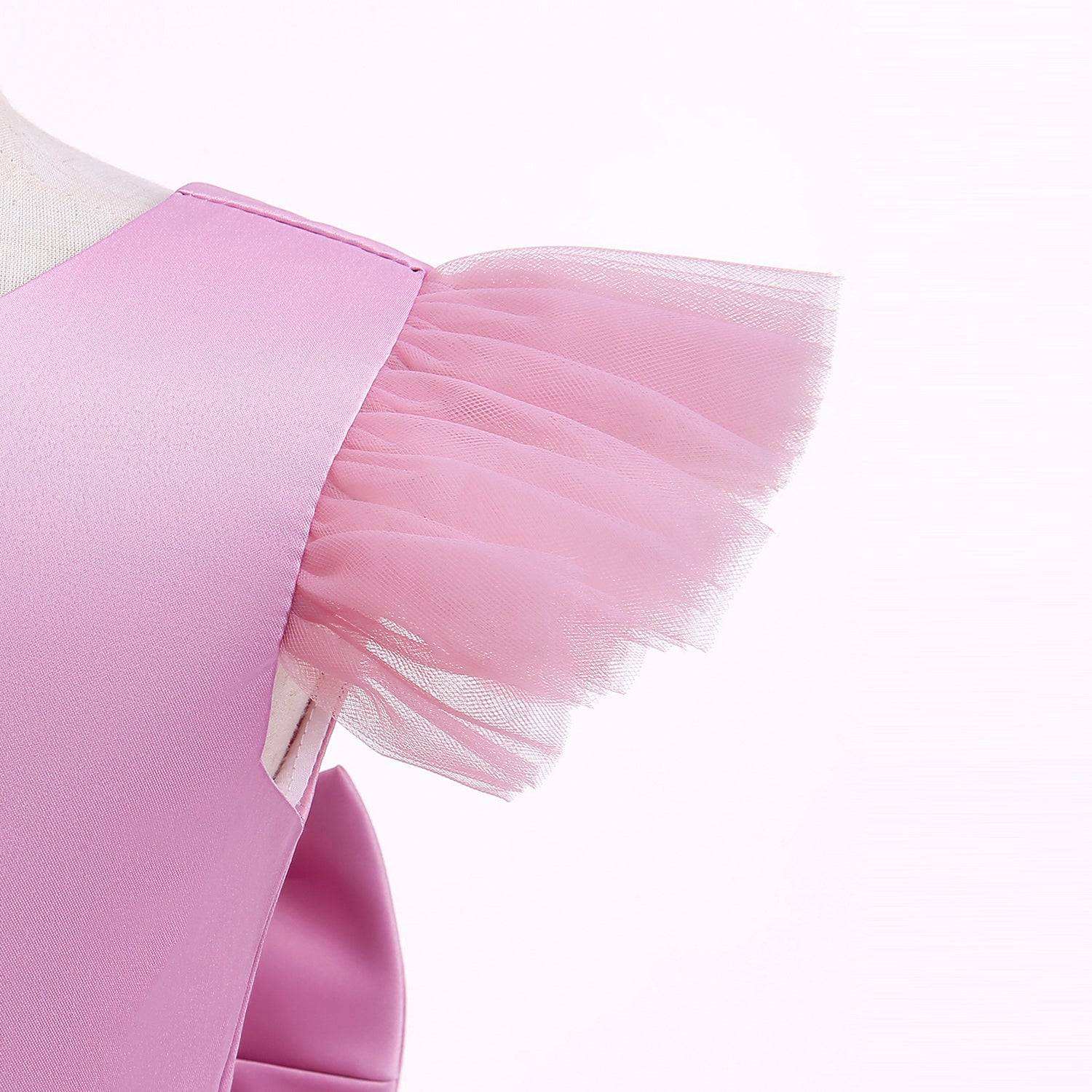 Pink Girls Flared Sleeves Bow Embellished Fit & Flare Dress