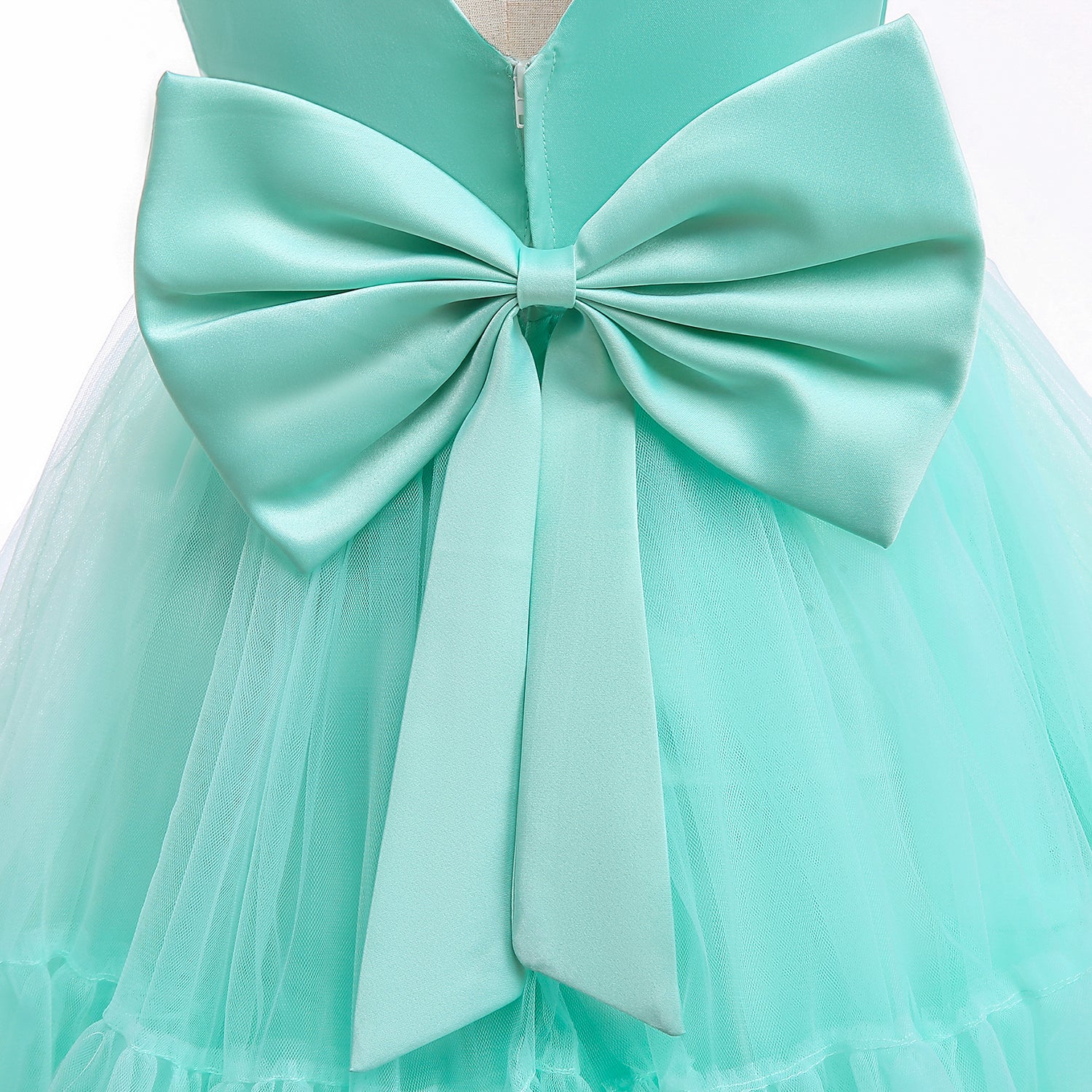 Green Girls Flared Sleeves Bow Embellished Fit & Flare Dress