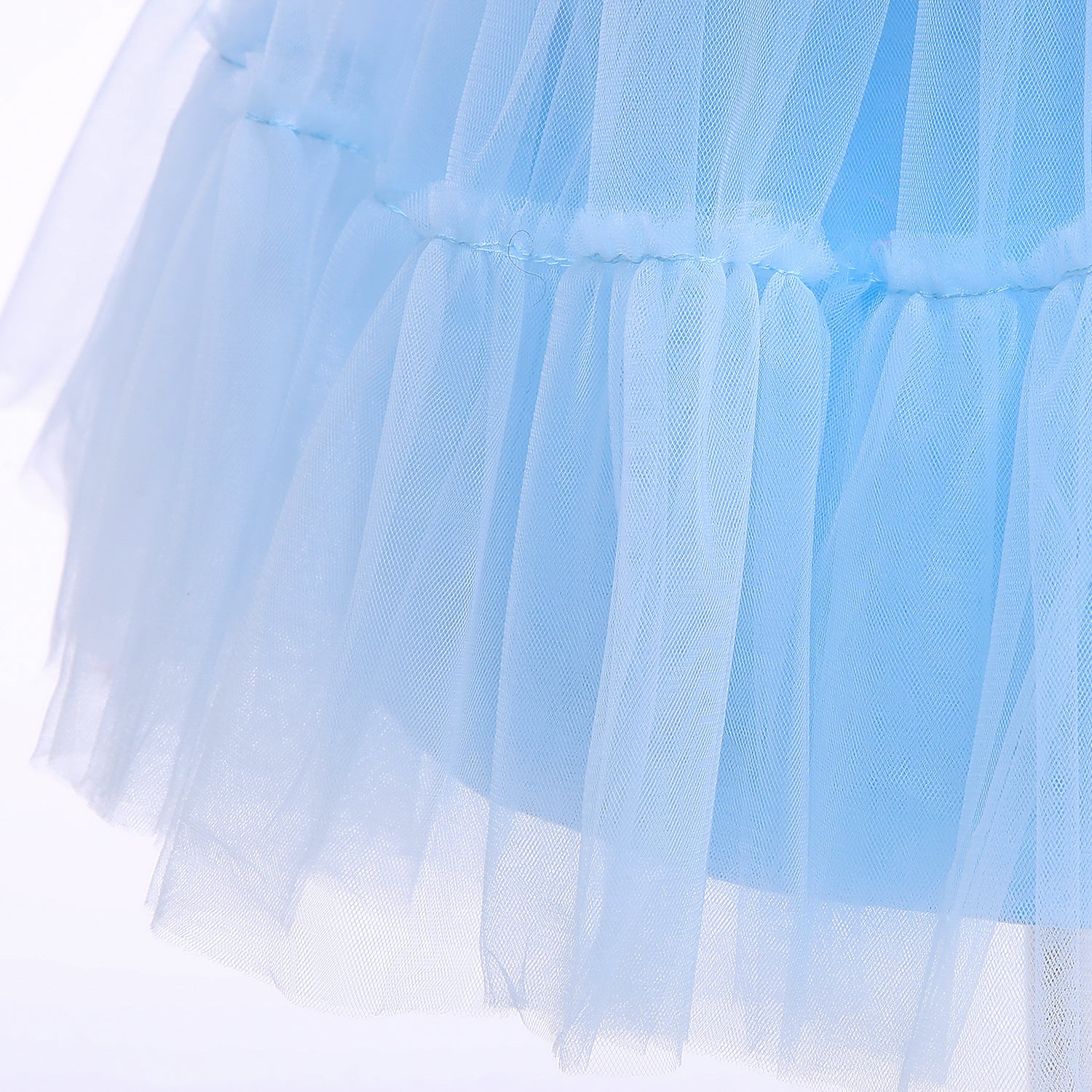 Blue Girls Round Neck Flutter Sleeves Fit & Flare Dress