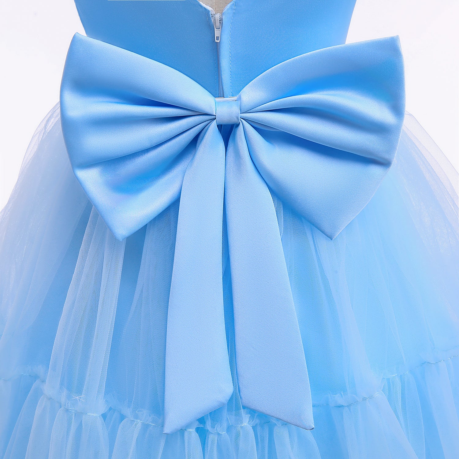 Blue Girls Round Neck Flutter Sleeves Fit & Flare Dress