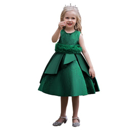 Girls Green Print Applique Fit & Flare Dress