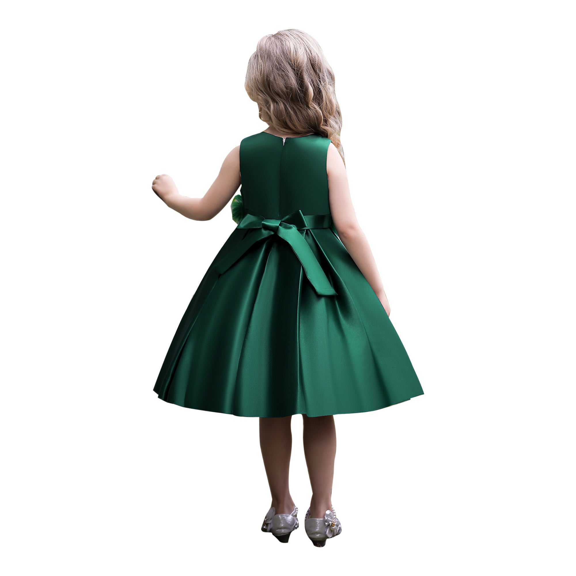 Girls Green Print Applique Fit & Flare Dress