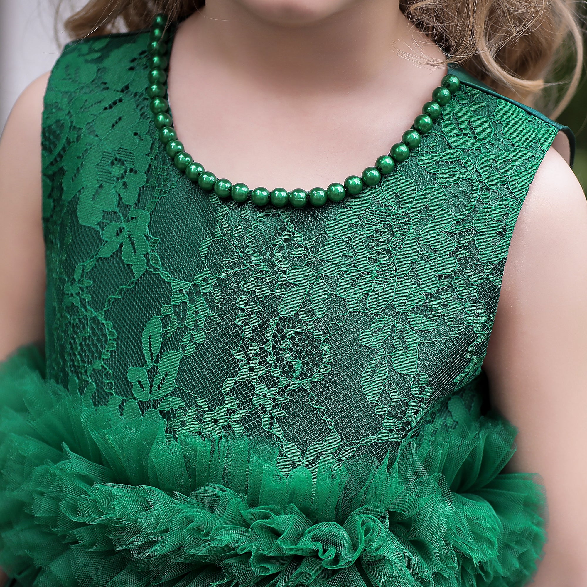 Girls Green Print Applique Fit & Flare Dress