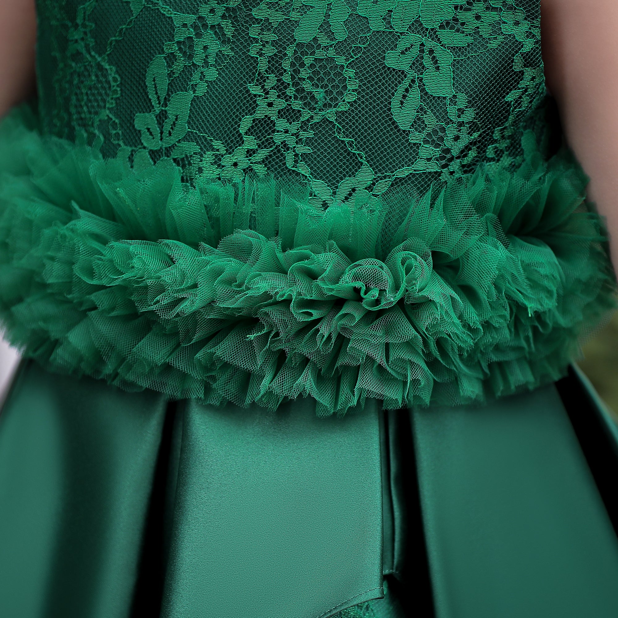 Girls Green Print Applique Fit & Flare Dress