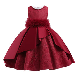Girls Maroon Self Design Fit & Flare Midi Dress