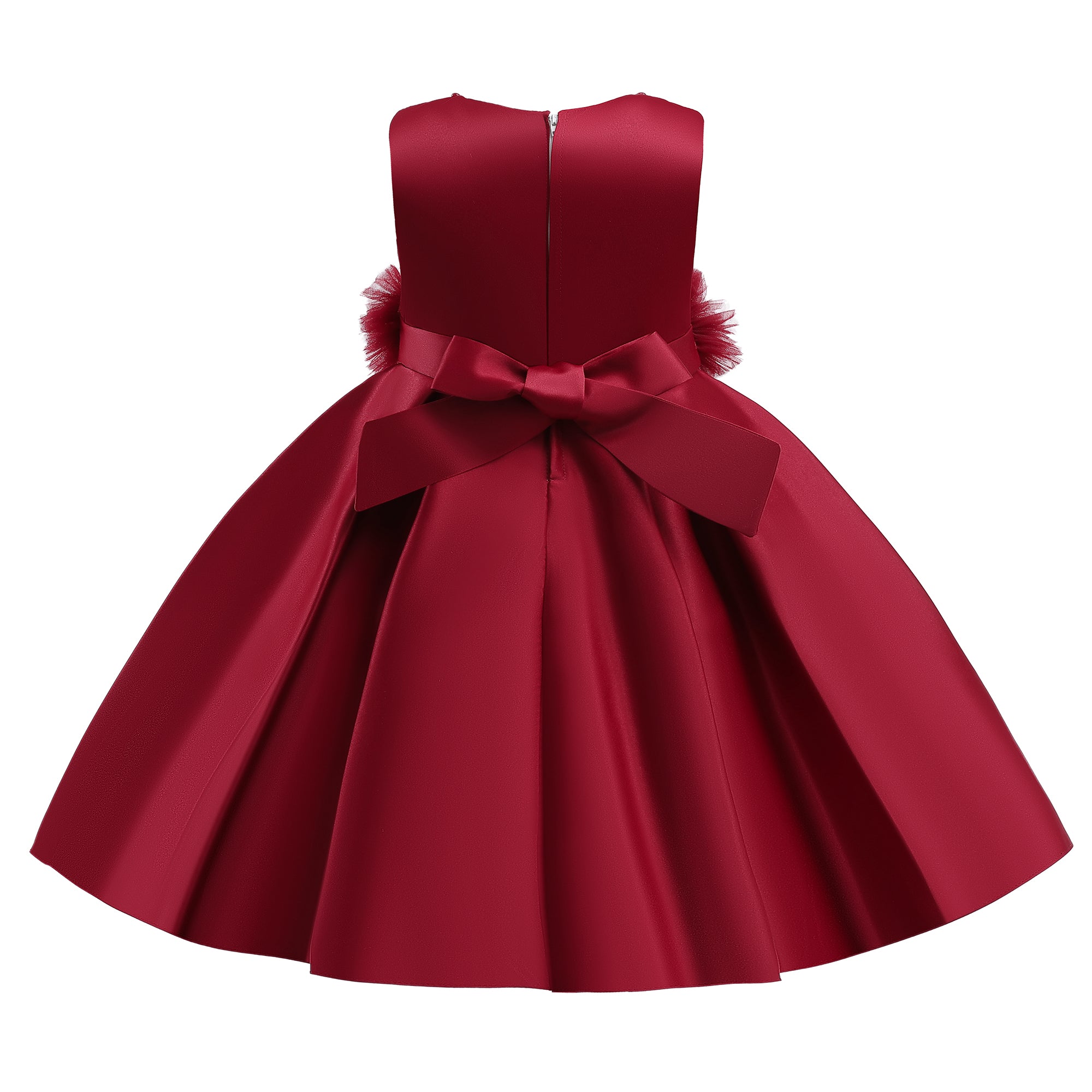 Girls Maroon Self Design Fit & Flare Midi Dress