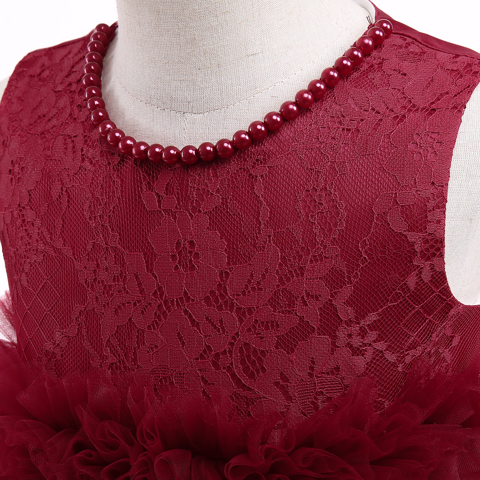 Girls Maroon Self Design Fit & Flare Midi Dress