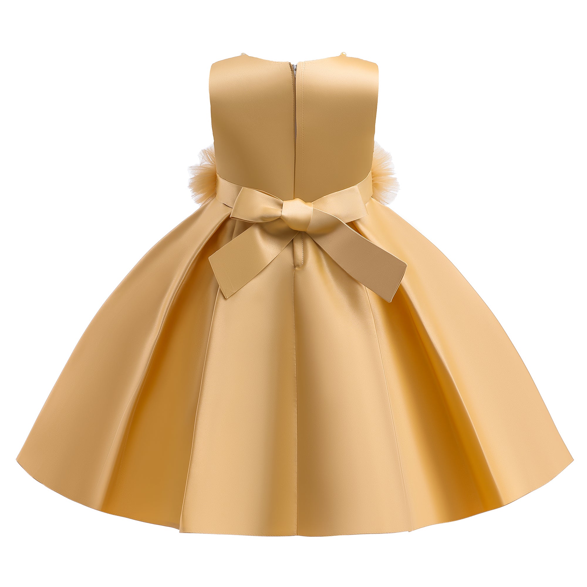 Girls Yellow Self Design Round Neck Applique Party Balloon Maxi Dress