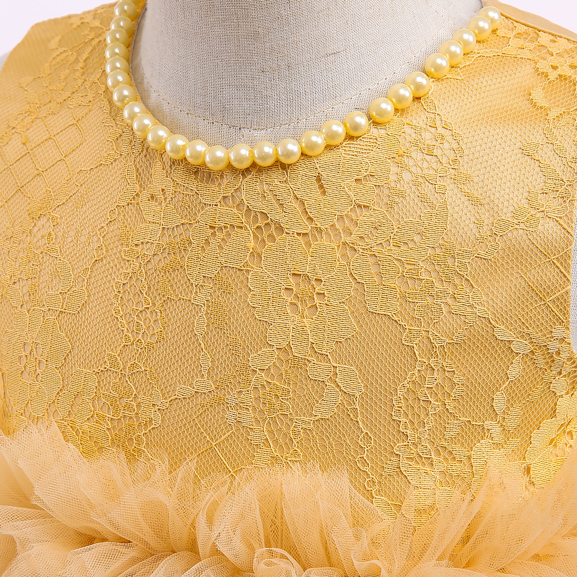 Girls Yellow Self Design Round Neck Applique Party Balloon Maxi Dress