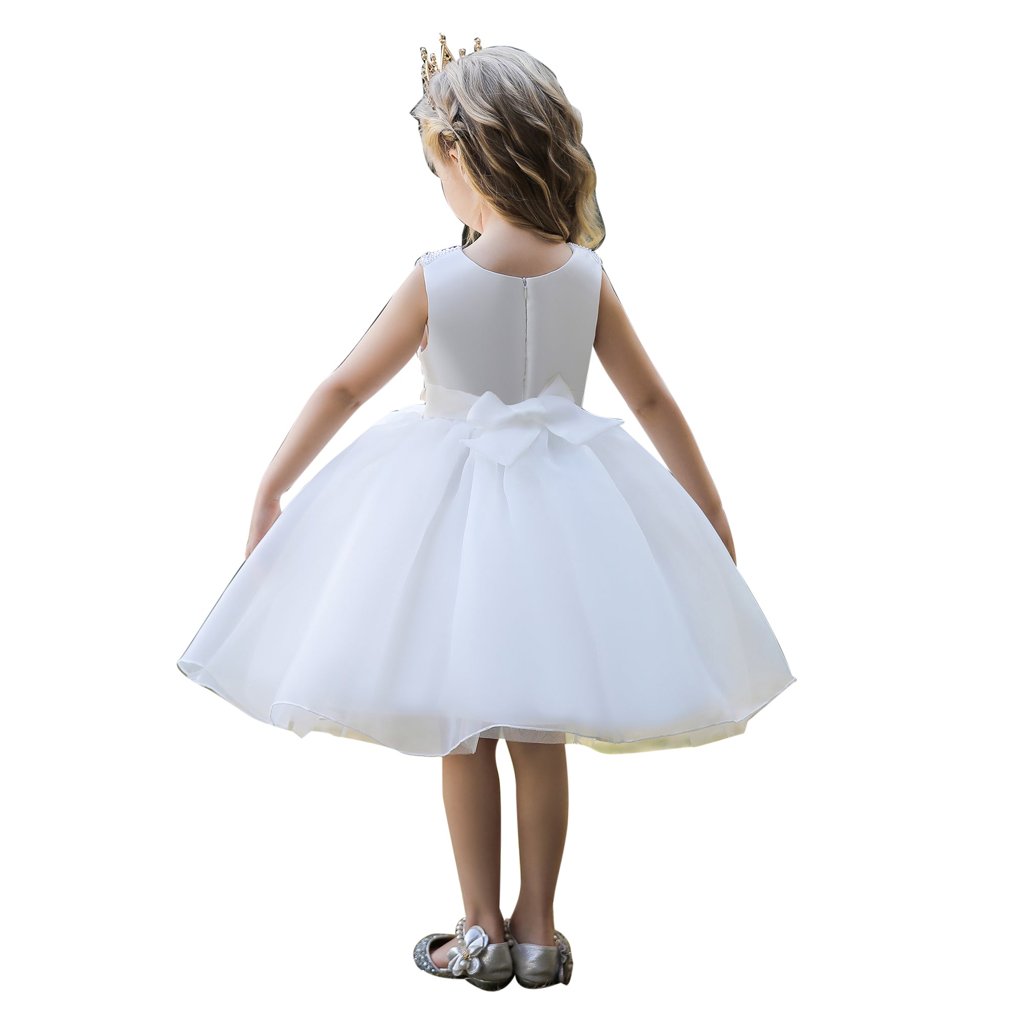 Girls White Embellished Balloon Party Dress