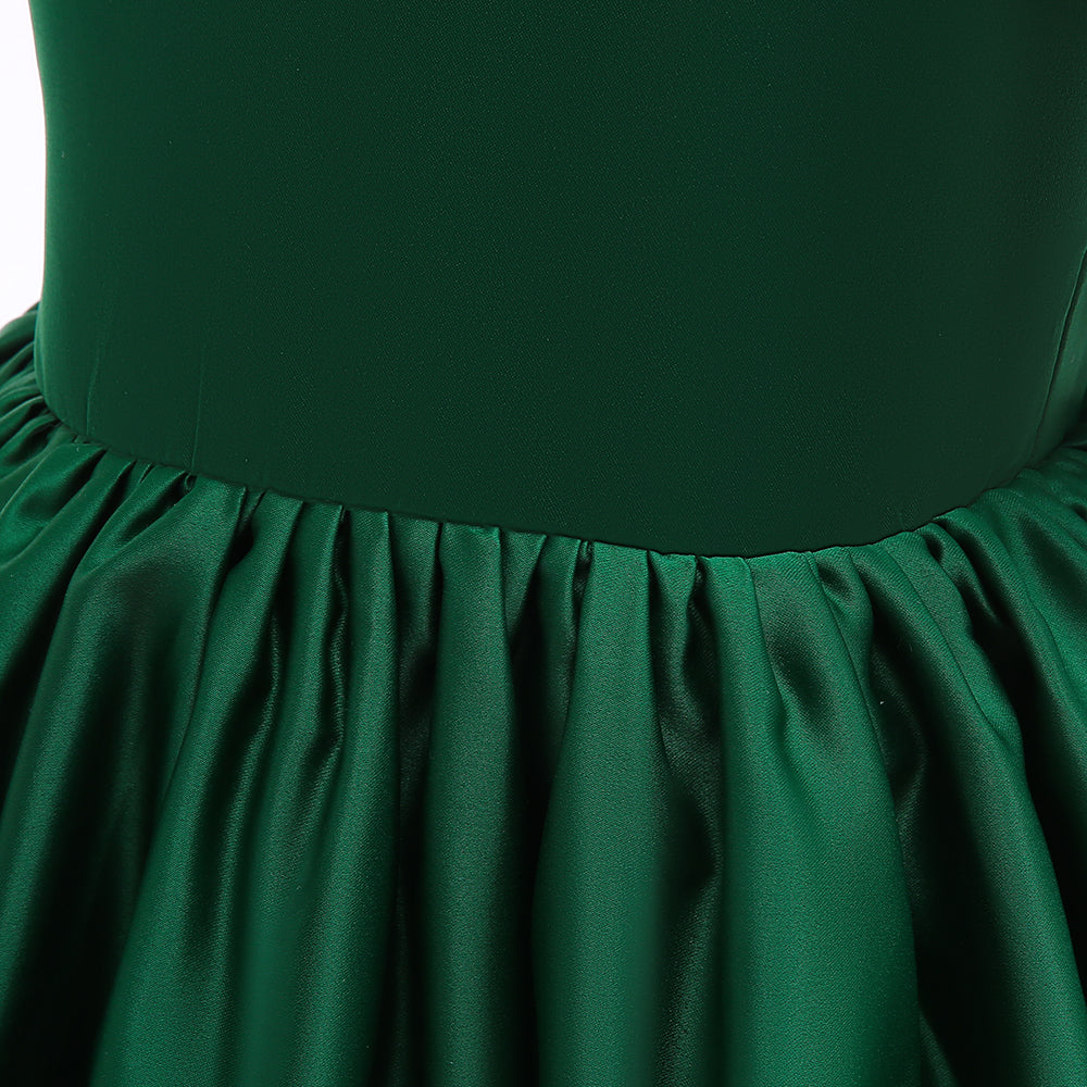 Green Girls Puff Sleeves Bow Fit & Flare Dress