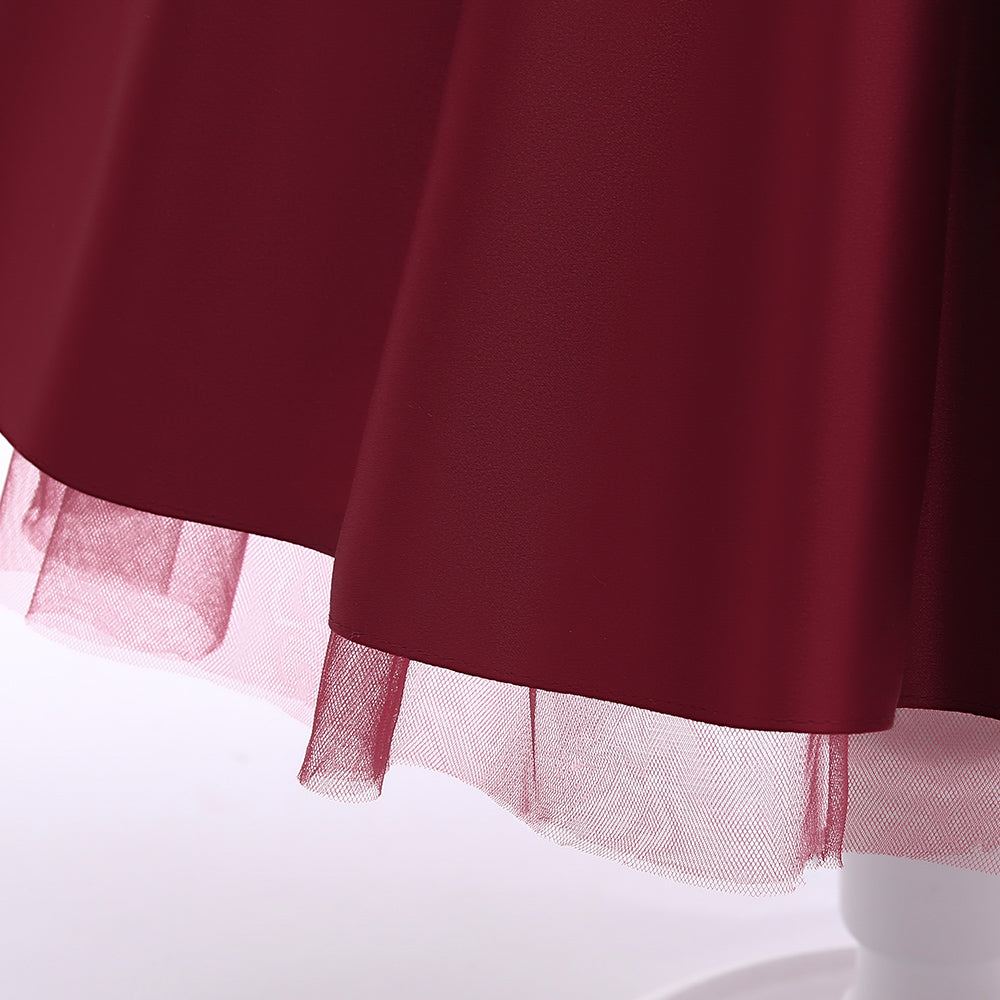 Girls Maroon Puff Sleeve Bow Detail Fit & Flare Dress