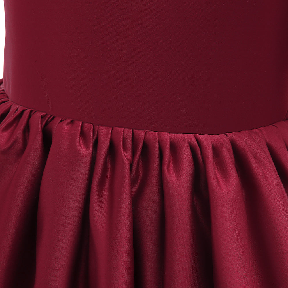 Girls Maroon Puff Sleeve Bow Detail Fit & Flare Dress