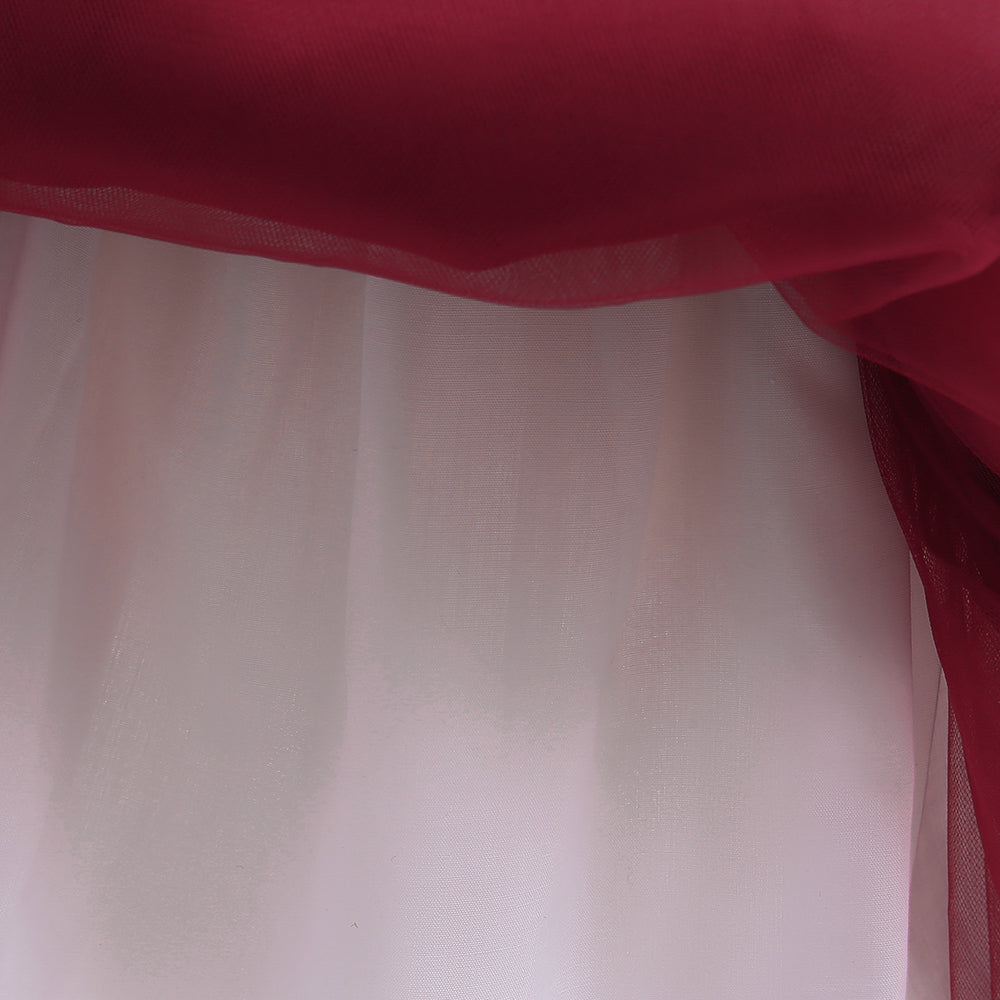Girls Maroon Puff Sleeve Bow Detail Fit & Flare Dress