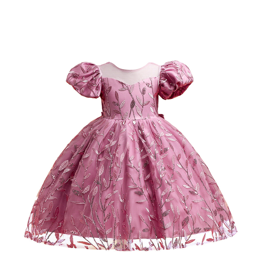 Girls Pink Embellished Sequinned Fit & Flare Maxi Dress