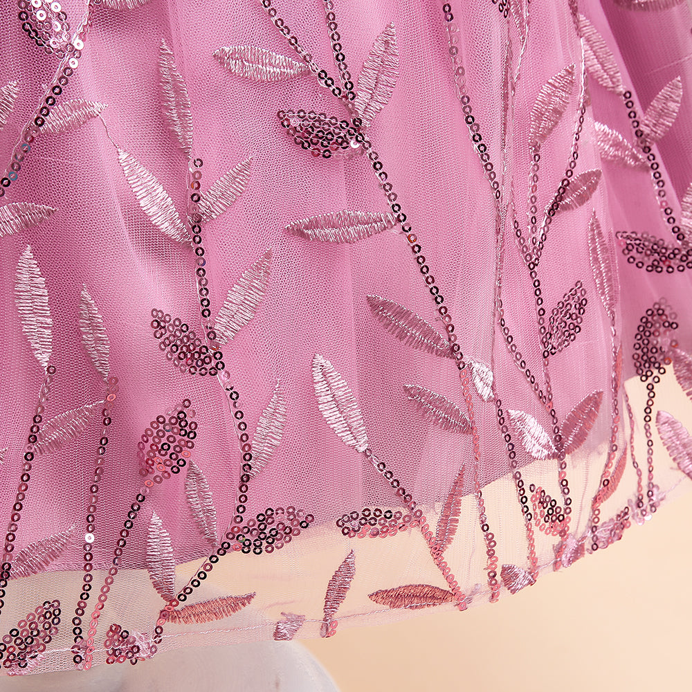 Girls Pink Embellished Sequinned Fit & Flare Maxi Dress