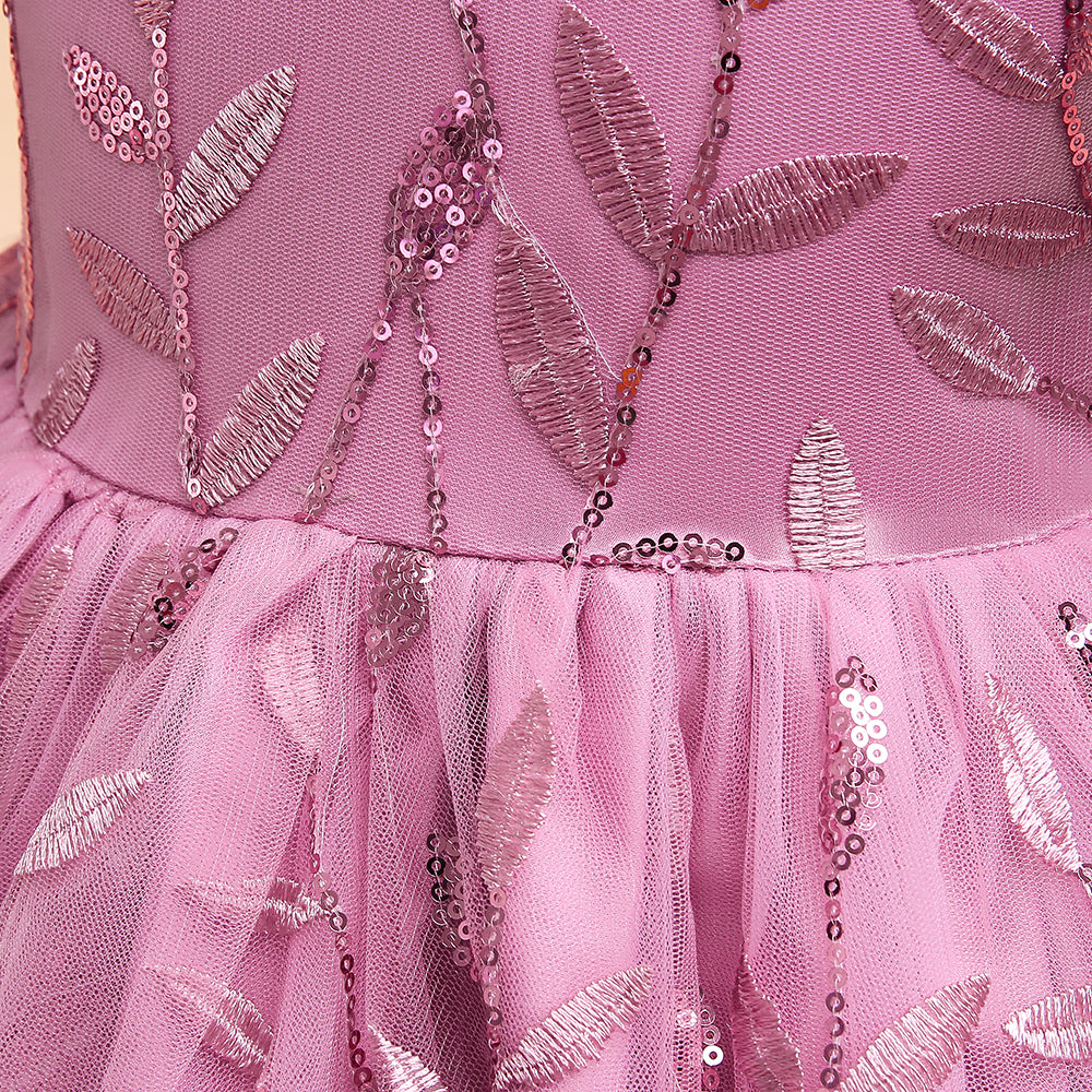 Girls Pink Embellished Sequinned Fit & Flare Maxi Dress