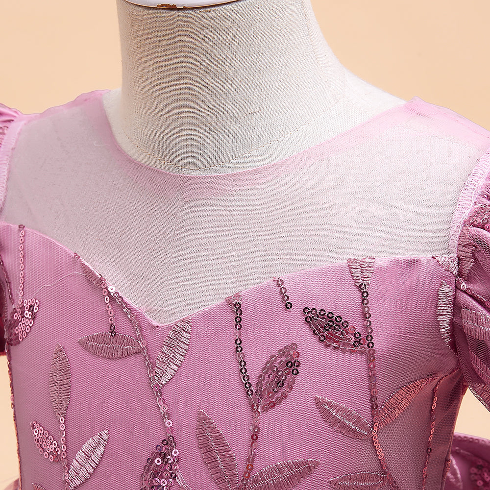 Girls Pink Embellished Sequinned Fit & Flare Maxi Dress