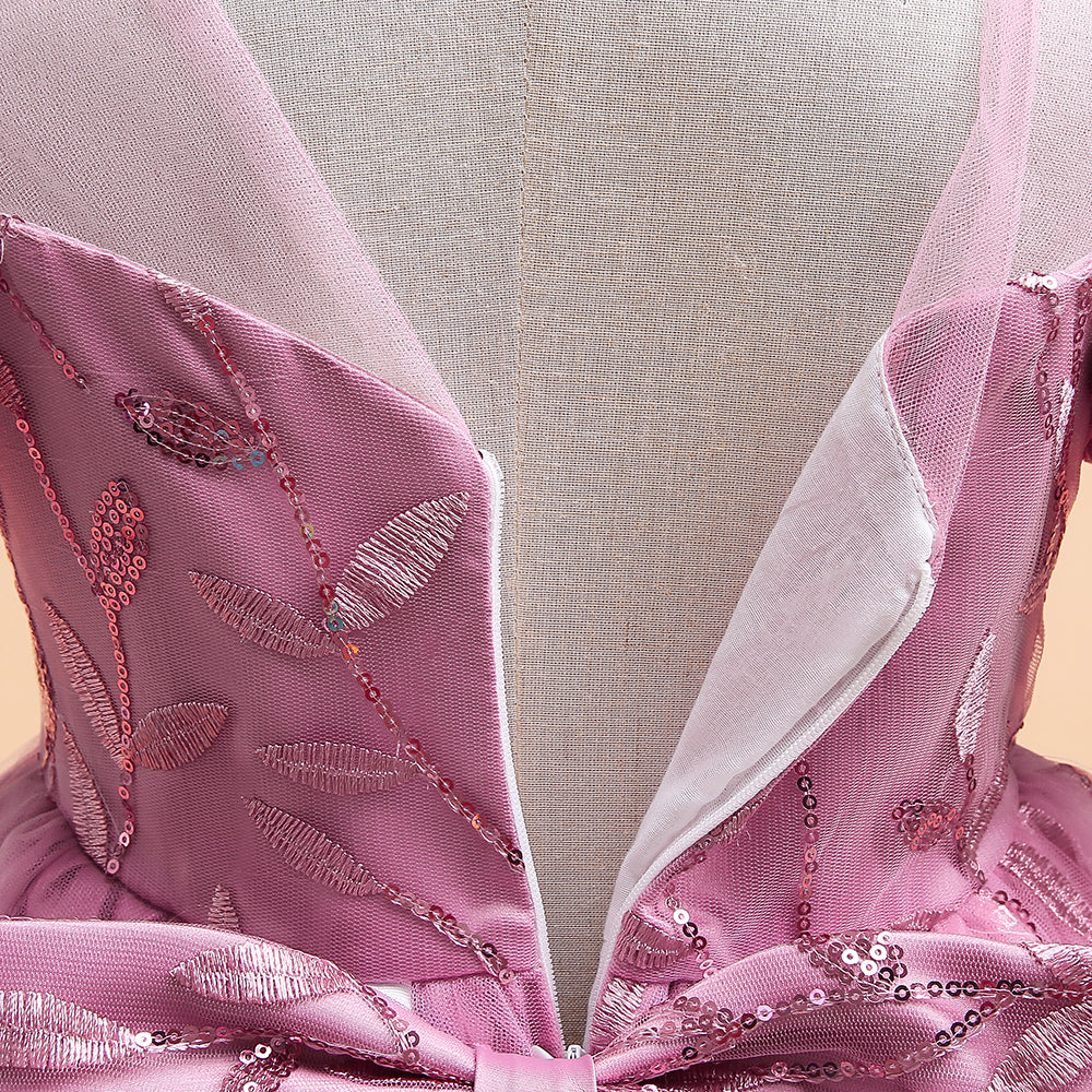 Girls Pink Embellished Sequinned Fit & Flare Maxi Dress
