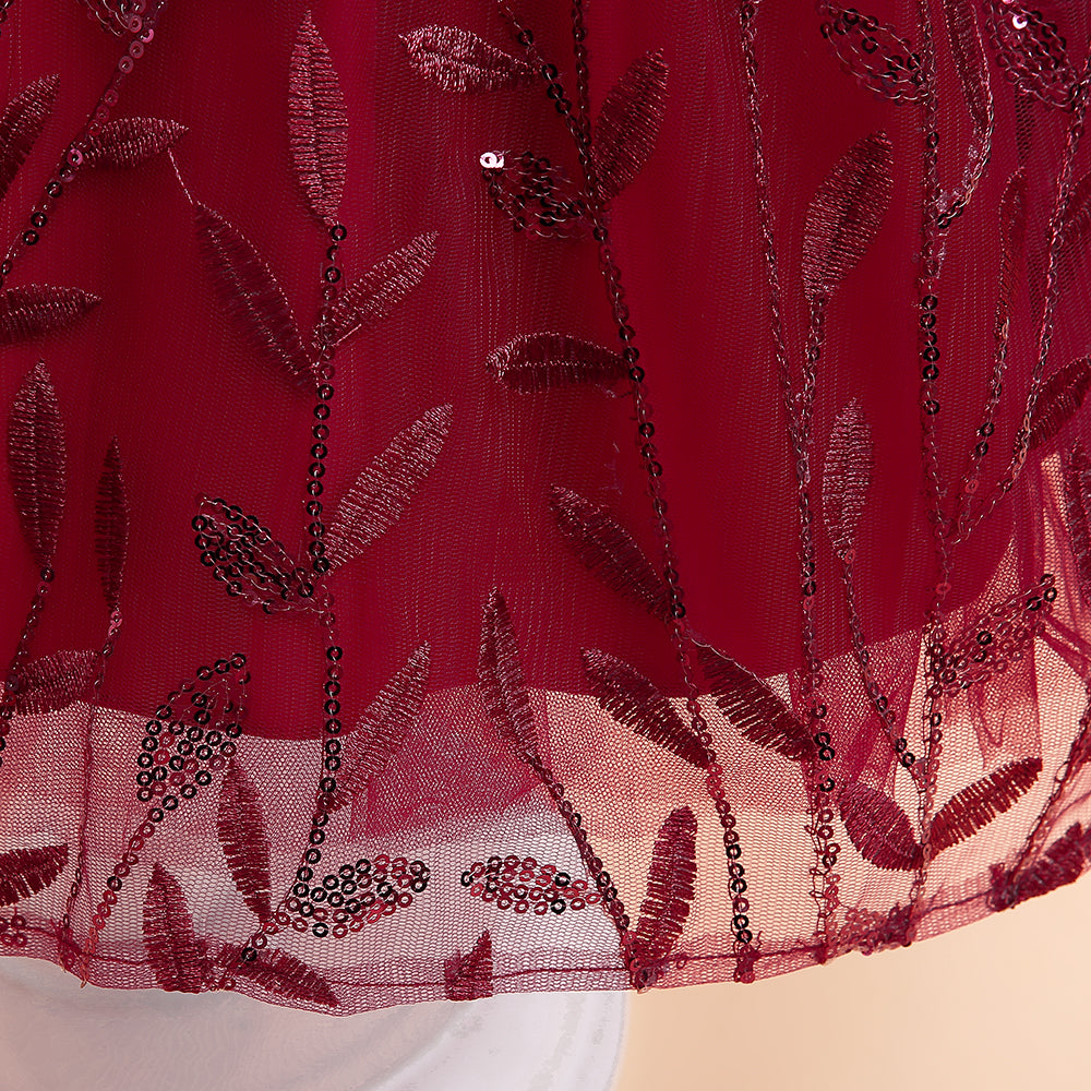 Maroon Embellished Puff Sleeve Fit & Flare Dress