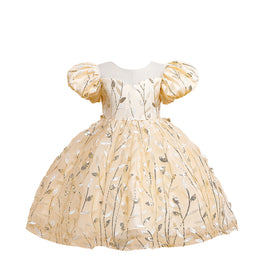 Girls Embellished Sequinned Puff Sleeve Fit & Flare Party Dress
