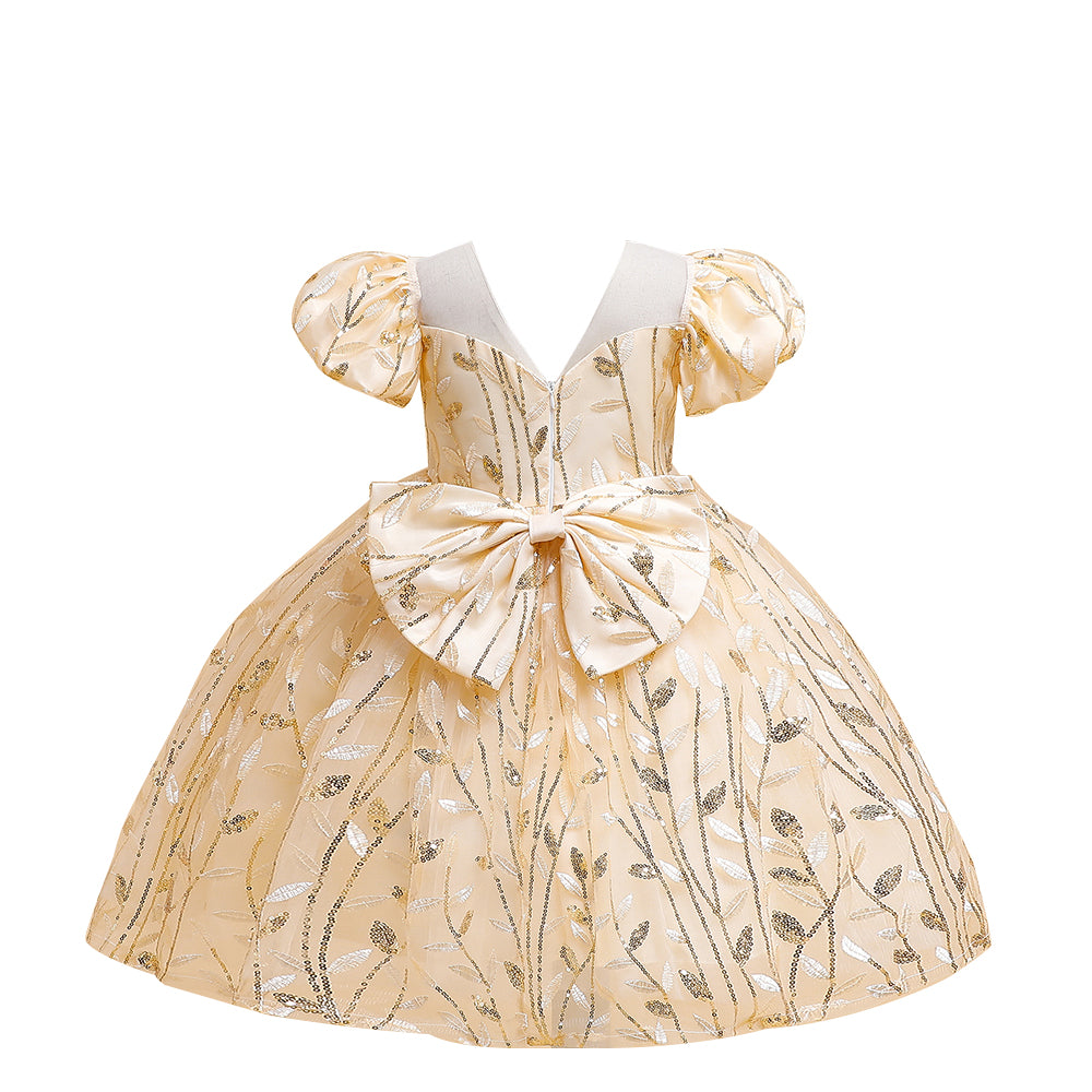Girls Embellished Sequinned Puff Sleeve Fit & Flare Party Dress