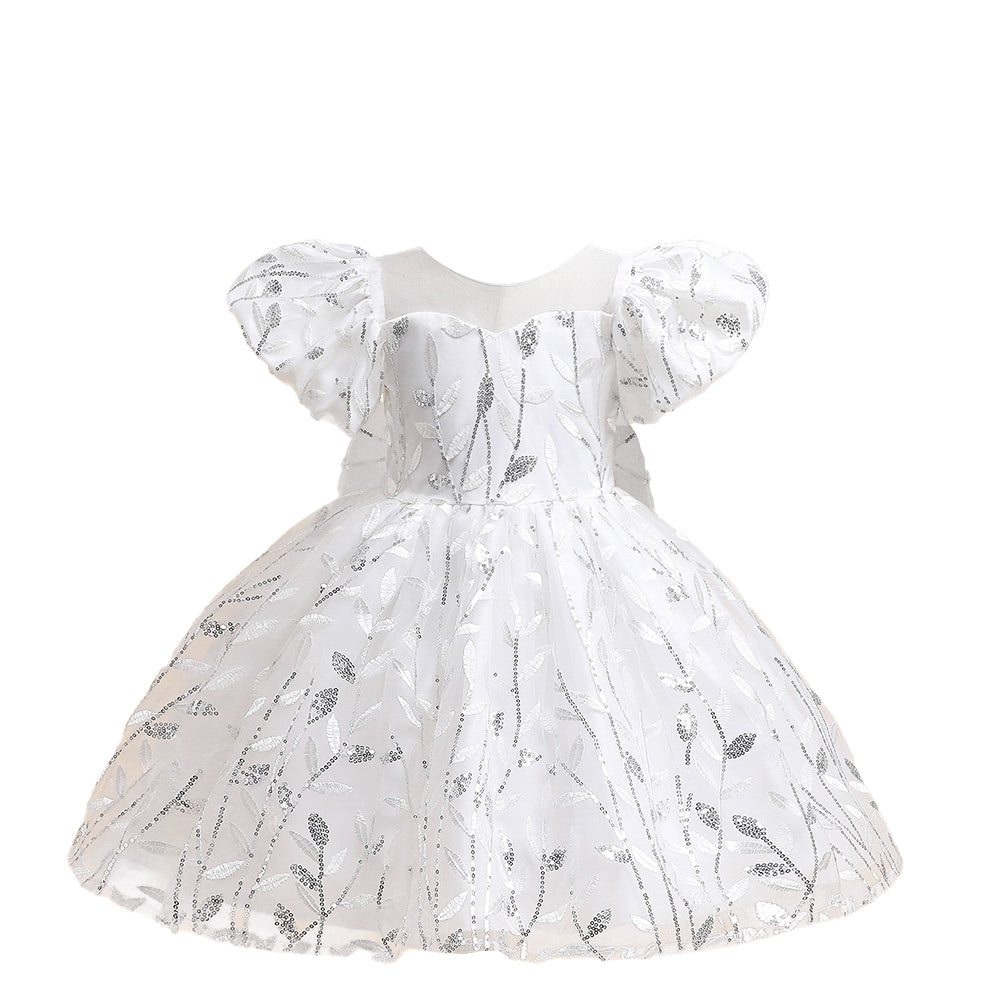 Girls Floral Embellished Flutter Sleeves Sequinned Fit & Flare Dress