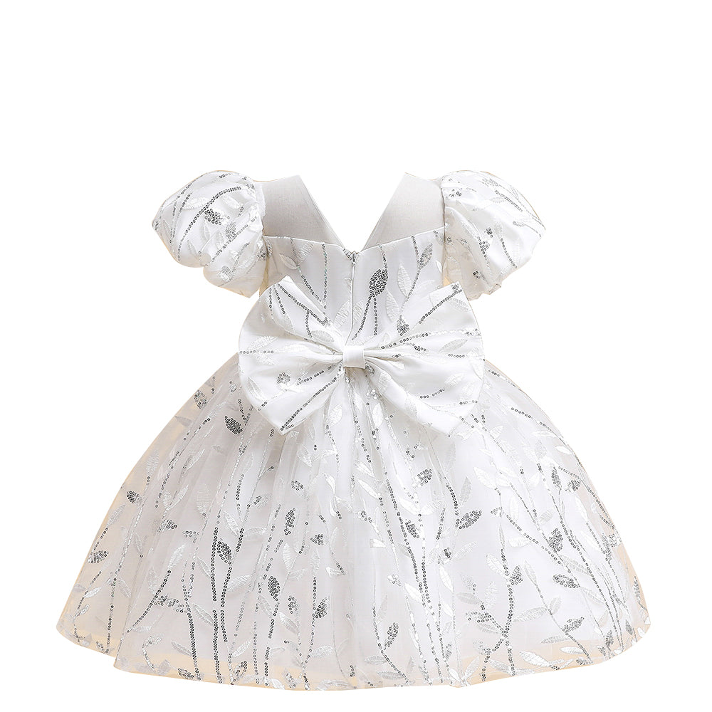 Girls Floral Embellished Flutter Sleeves Sequinned Fit & Flare Dress