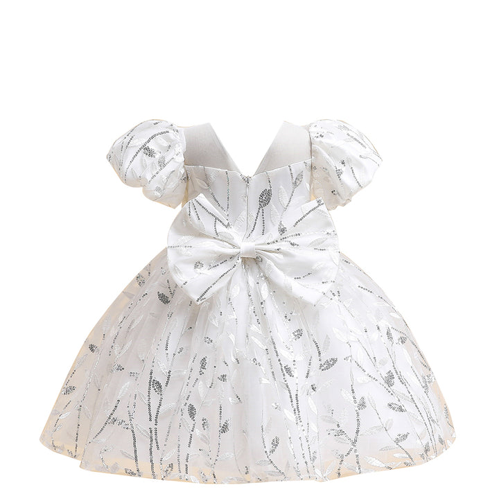 Girls Floral Embellished Flutter Sleeves Sequinned Fit & Flare Dress