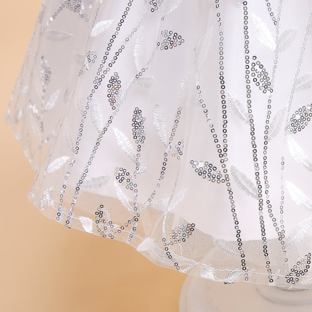 Girls Floral Embellished Flutter Sleeves Sequinned Fit & Flare Dress
