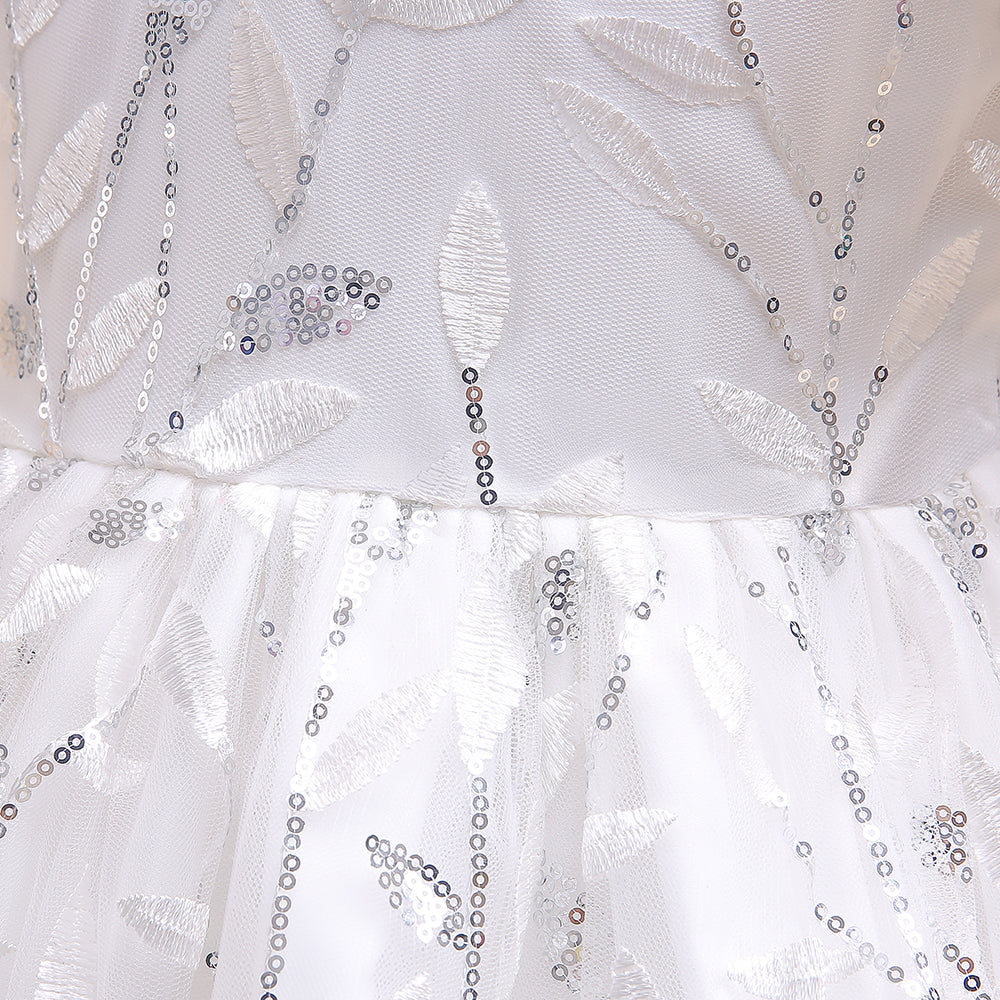 Girls Floral Embellished Flutter Sleeves Sequinned Fit & Flare Dress