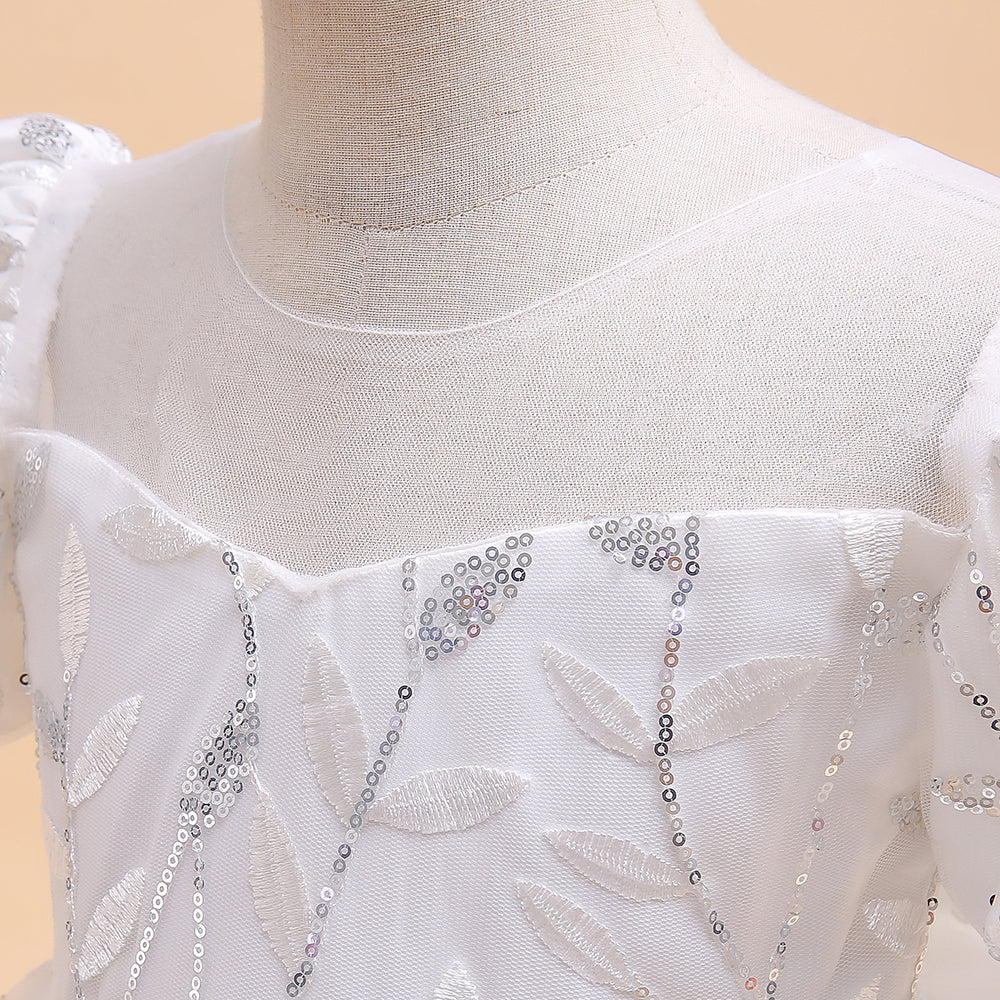 Girls Floral Embellished Flutter Sleeves Sequinned Fit & Flare Dress