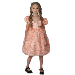 Pink & shadow gray Floral Puff Sleeve Balloon Dress