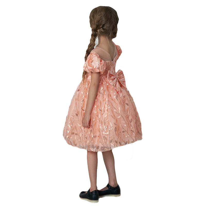Pink & shadow gray Floral Puff Sleeve Balloon Dress