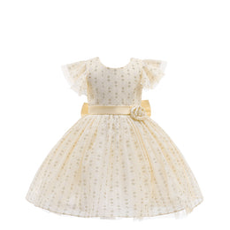 Girls Self Design Flared Sleeve Fit & Flare Dress