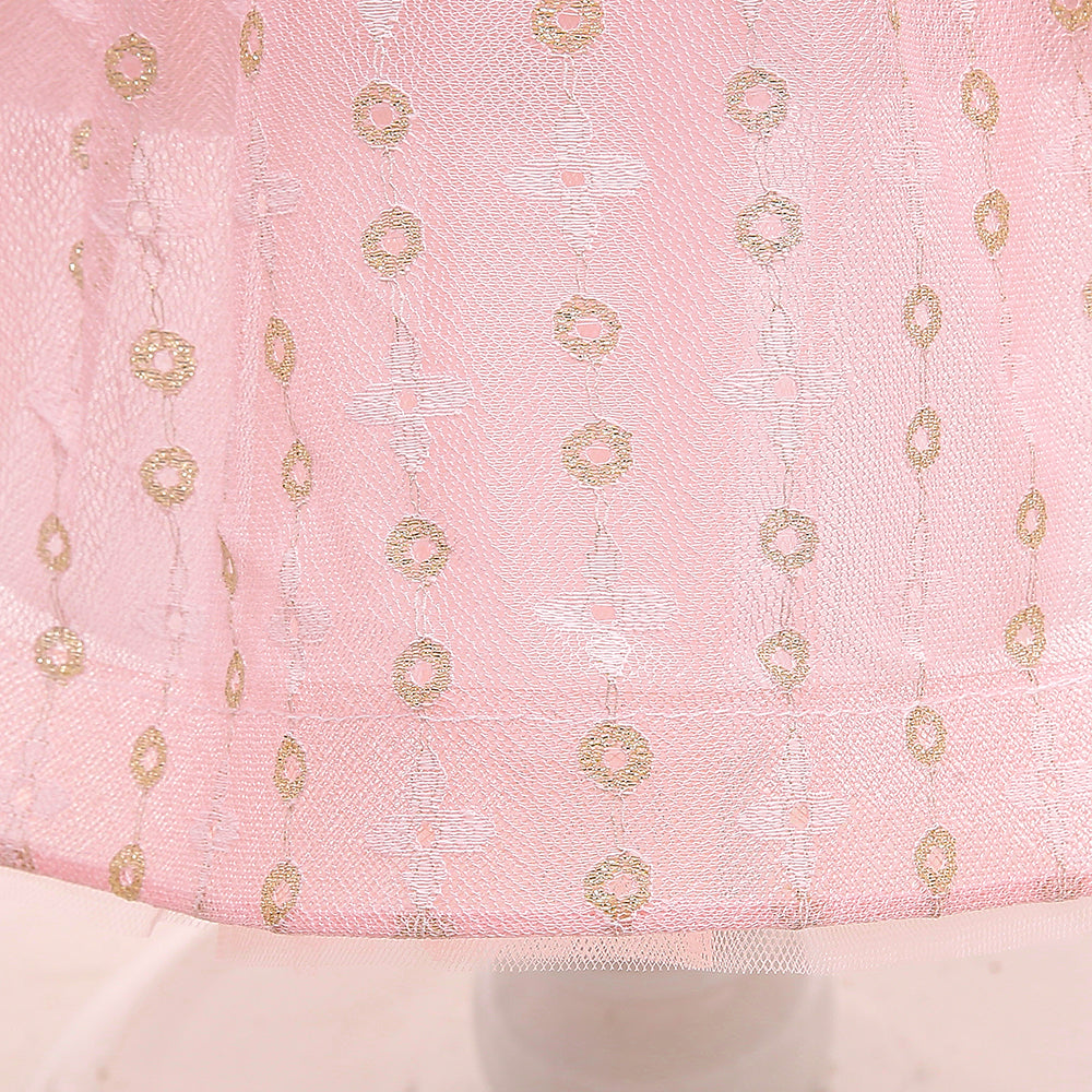 Girls Pink Self Design Flutter Sleeve Corsage Detail Fit & Flare Dress