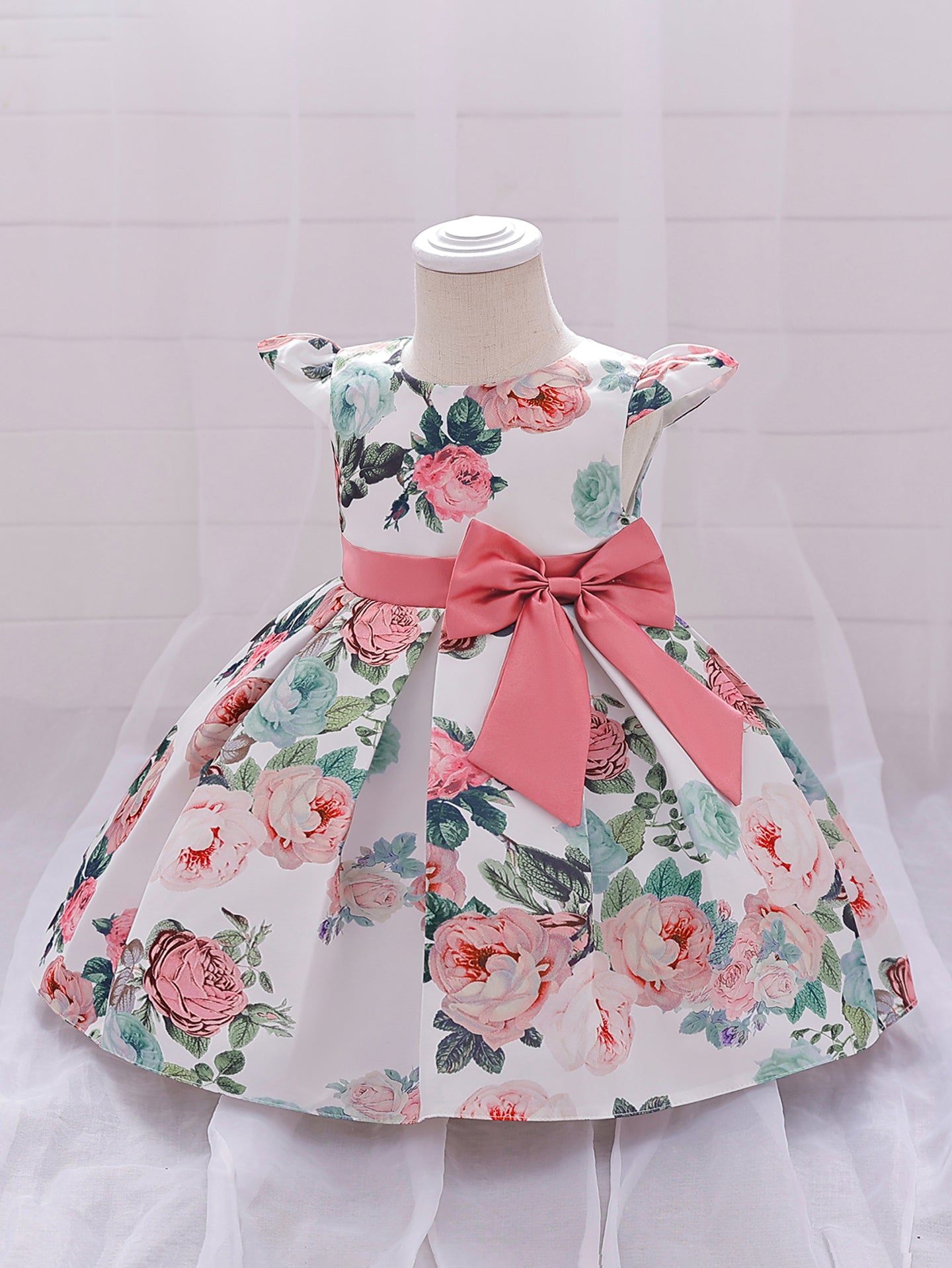 Girls Floral Print A-Line Midi Dress
