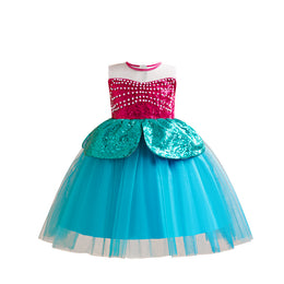 Girls Embellished Round Neck Ruffles A-Line Dress