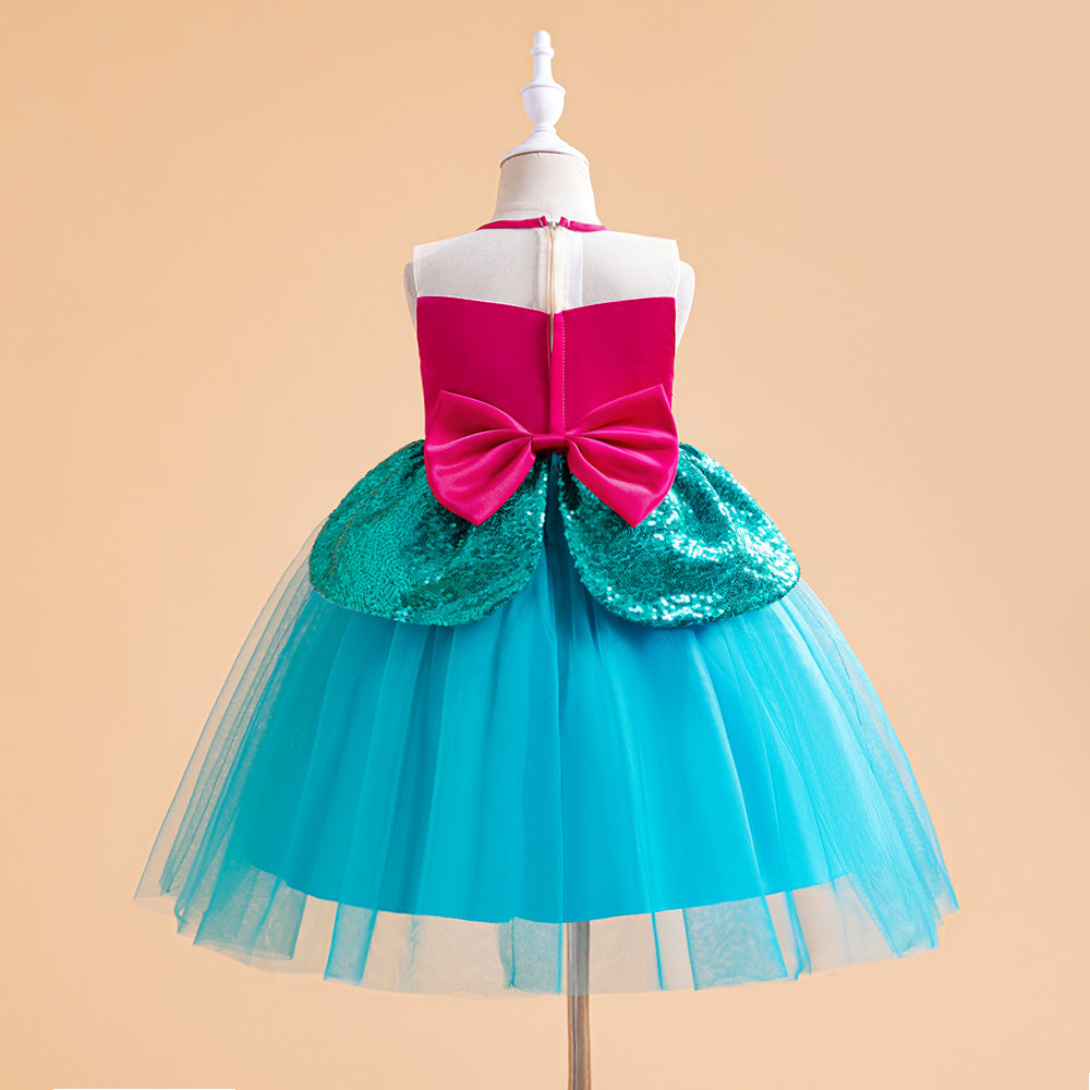 Girls Embellished Round Neck Ruffles A-Line Dress