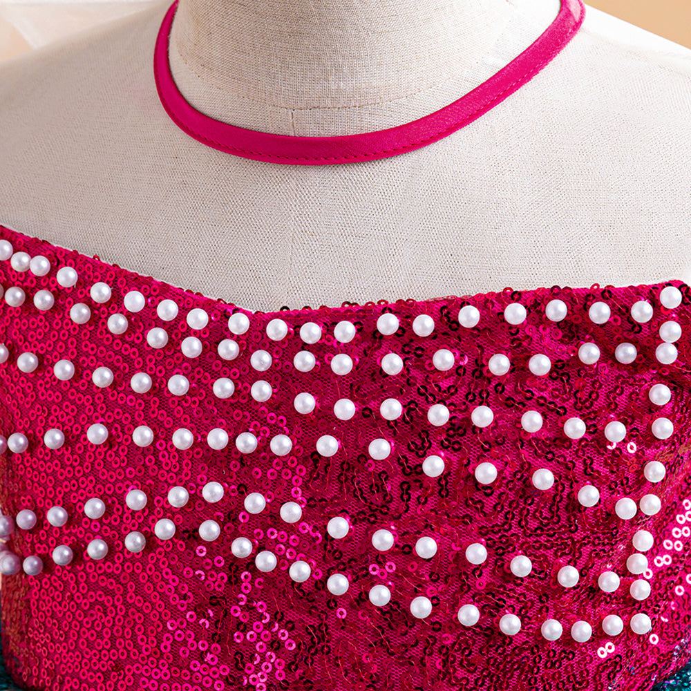 Girls Embellished Round Neck Ruffles A-Line Dress