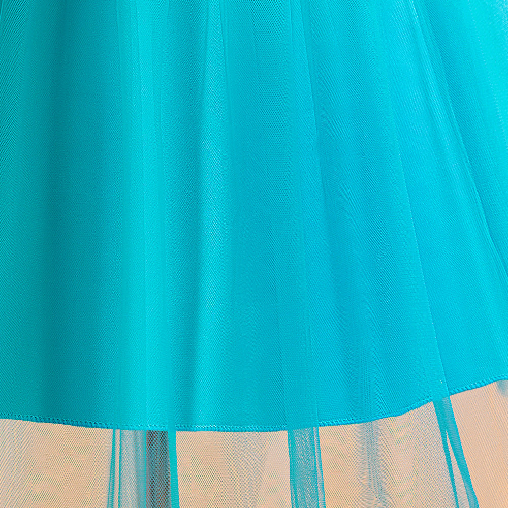 Girls Embellished Round Neck Ruffles A-Line Dress