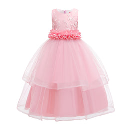 Pink Girls Ruffled Layered Sleeveless Maxi Dress