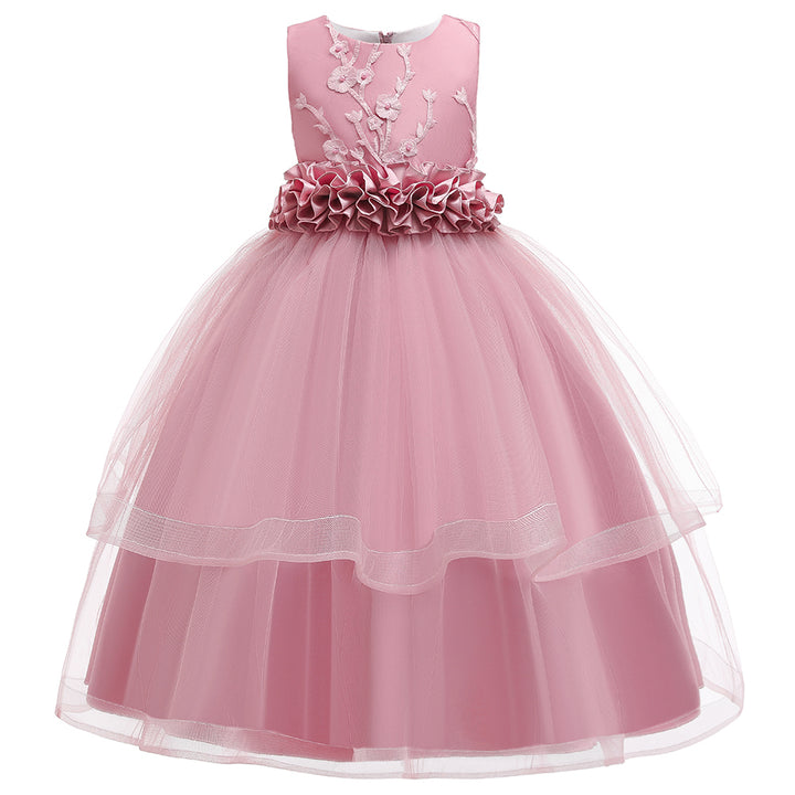 Girls Floral Embellished Ruffled Gown Dress
