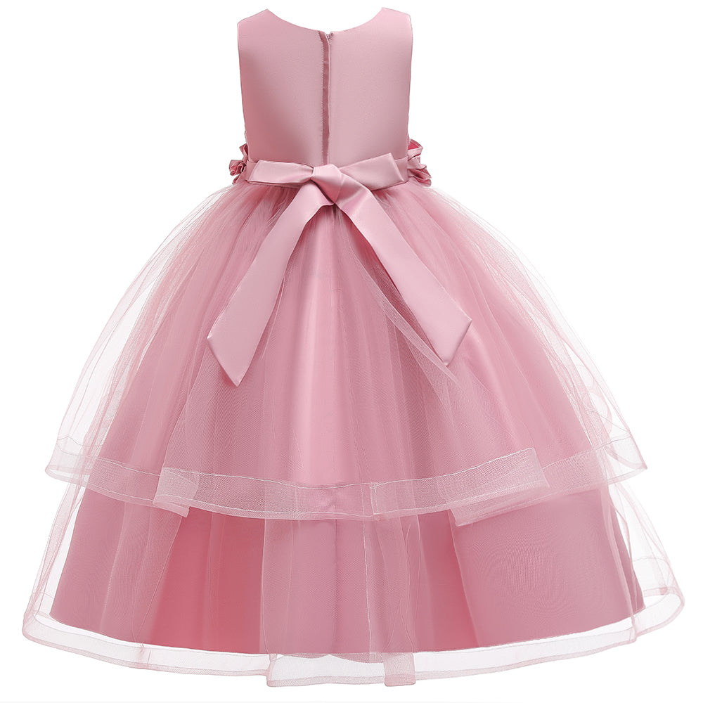 Girls Floral Embellished Ruffled Gown Dress
