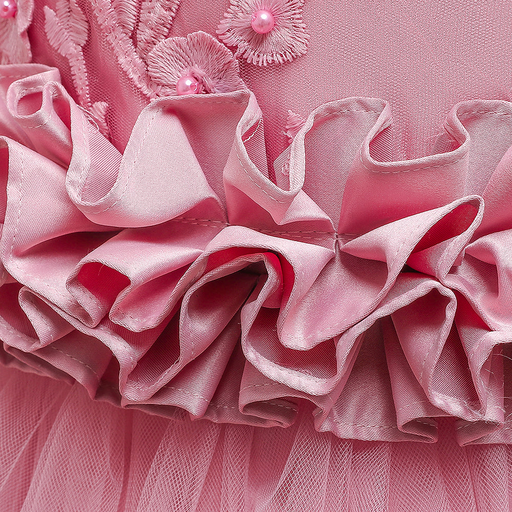 Girls Floral Embellished Ruffled Gown Dress