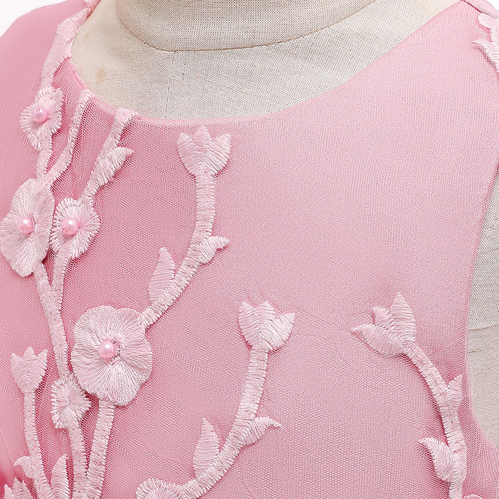 Girls Floral Embellished Ruffled Gown Dress