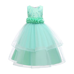 Girls Green Embellished Gown Dress