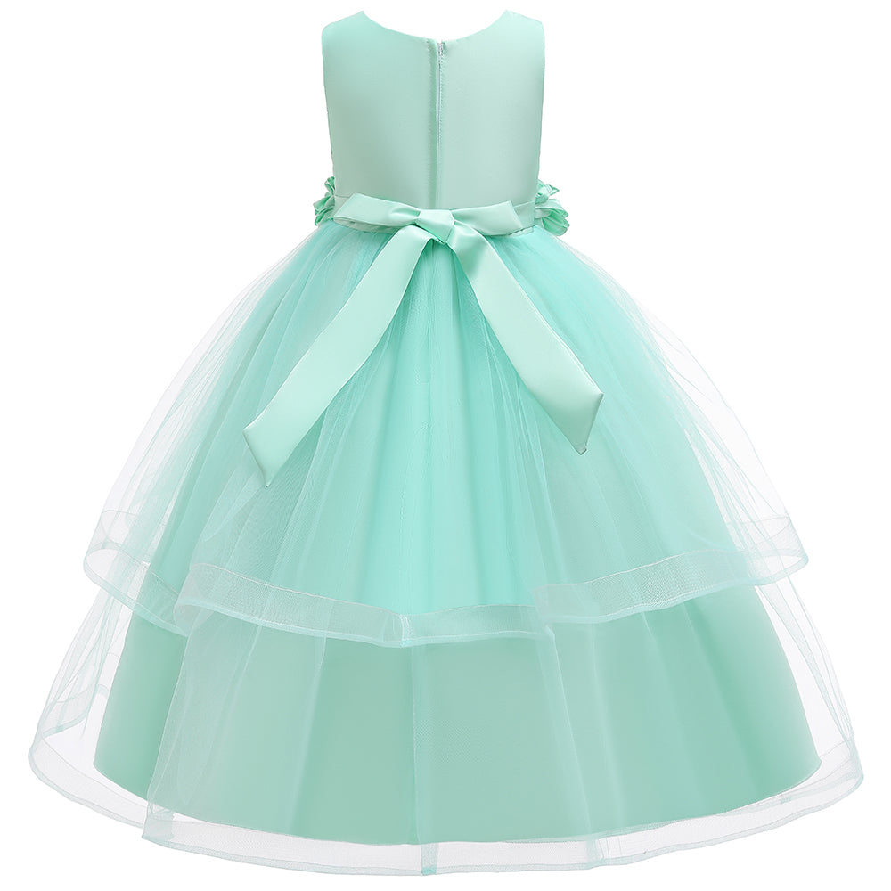 Girls Green Embellished Gown Dress