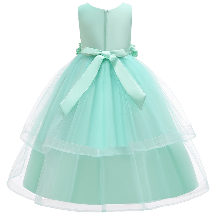 Girls Green Embellished Gown Dress